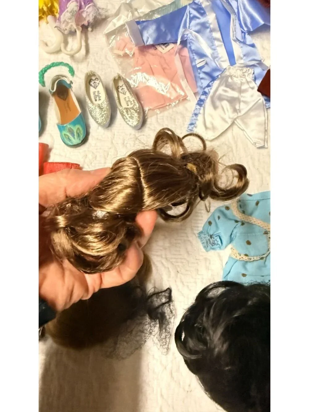Vintage Doll Bear Clothing Accessories Wig Shoe Lot Various Sizes See Pics